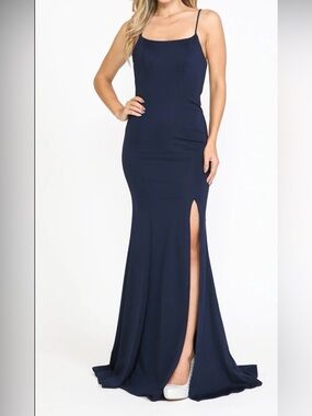 Women's Formal/Prom dress. Ed Young Navy Long Form Fitted Dress. Style 8376.